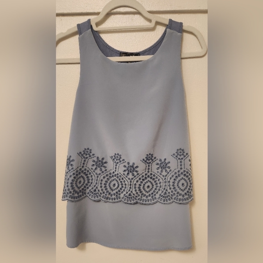Diane Gilman Blue Embroidered Tiered  Sleeveless Top Sz XS